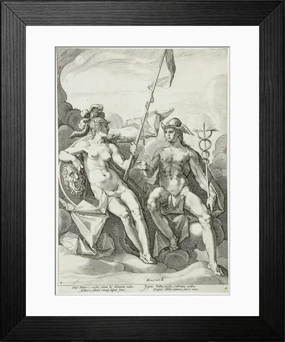 Framed Print : The Alliance of Minerva and Mercury, 1588. Creator: Jacob Matham Framed Print : The Alliance of Minerva and Mercury, 1588. Creator: Jacob Matham