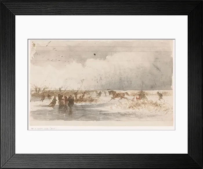 Framed Print : Skaters and horse sleigh on the ice, 1840-1880. Creator: Johannes Tavenraat Framed Print : Skaters and horse sleigh on the ice, 1840-1880. Creator: Johannes Tavenraat