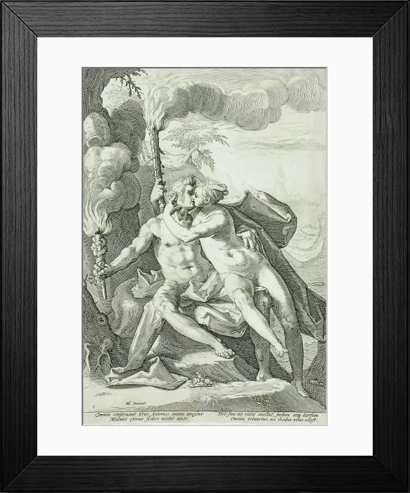 Framed Print : Requited Love Represented by Eros and Anteros, 1588. Creator: Jacob Matham Framed Print : Requited Love Represented by Eros and Anteros, 1588. Creator: Jacob Matham