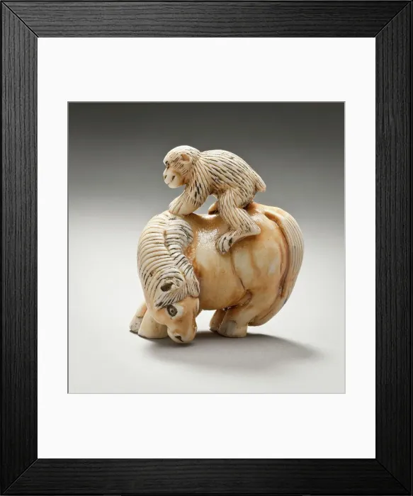 Framed Print : Netsuke in the Form of a Monkey on a Horse, 19th century. Creator: Unknown Framed Print : Netsuke in the Form of a Monkey on a Horse, 19th century. Creator: Unknown