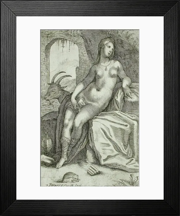 Framed Print : Nymph, between 1607 and 1610. Creator: Jacob Matham Framed Print : Nymph, between 1607 and 1610. Creator: Jacob Matham
