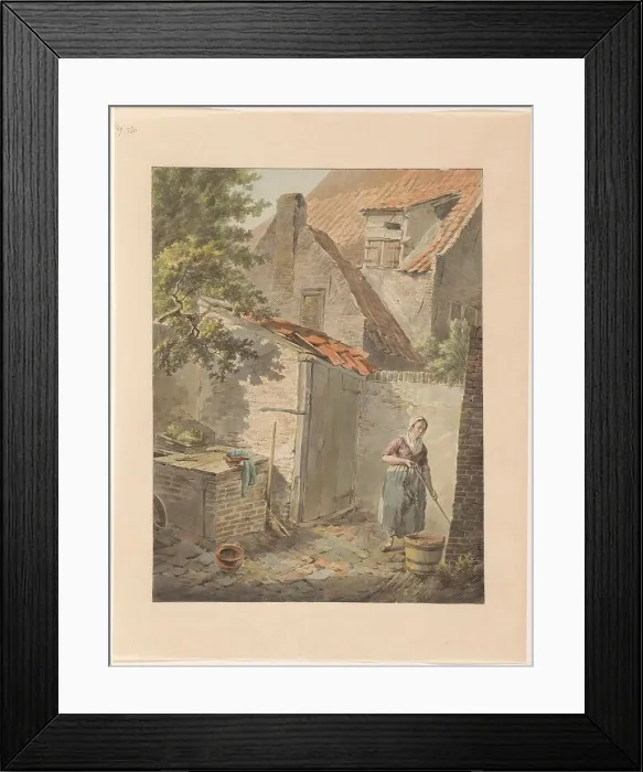 Framed Print : Courtyard with a maid who cleans, 1775-1840. Creator: Carel Lodewijk Hansen Framed Print : Courtyard with a maid who cleans, 1775-1840. Creator: Carel Lodewijk Hansen