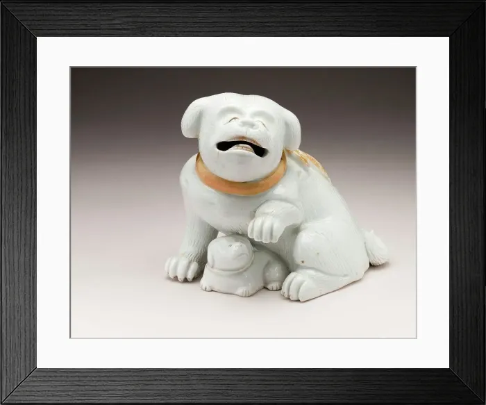 Framed Print : Okimono in the Form of a Dog with Ruffled Collar and a Puppy, 19th century. Creator: Unknown Framed Print : Okimono in the Form of a Dog with Ruffled Collar and a Puppy, 19th century. Creator: Unknown