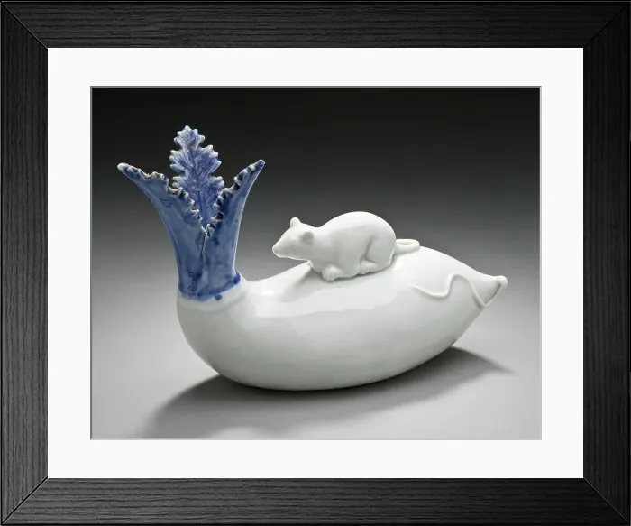 Framed Print : Okimono in the Form of a Rat on a Daikon, 19th century. Creator: Unknown Framed Print : Okimono in the Form of a Rat on a Daikon, 19th century. Creator: Unknown