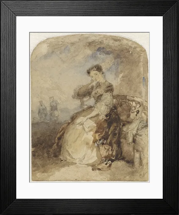 Framed Print : Lady sitting on a bench under a tree, with a book in hand, 1824-1894. Creator: Charles Rochussen Framed Print : Lady sitting on a bench under a tree, with a book in hand, 1824-1894. Creator: Charles Rochussen