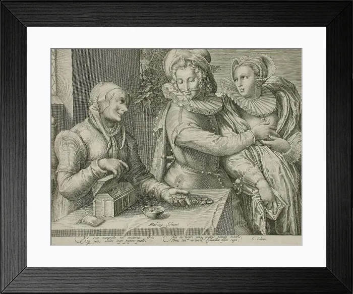 Framed Print : Man Chooses a Young Woman, 1600. Creator: Jacob Matham Framed Print : Man Chooses a Young Woman, 1600. Creator: Jacob Matham