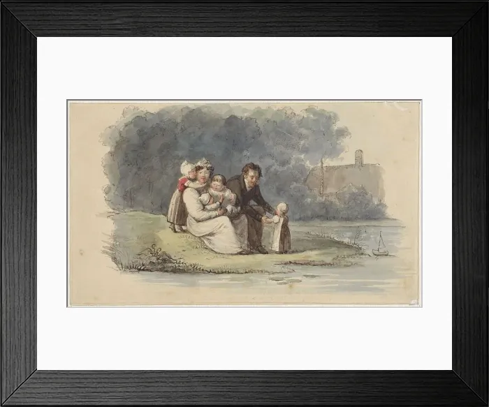 Framed Print : Family sitting on the water, 1828. Creator: Christiaan Julius Lodewijk Portman Framed Print : Family sitting on the water, 1828. Creator: Christiaan Julius Lodewijk Portman