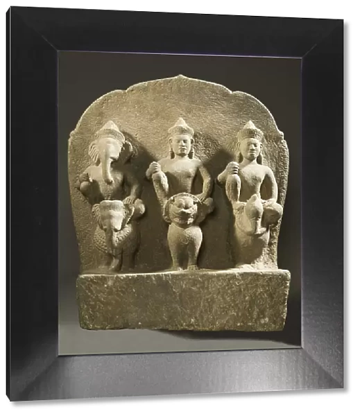 Ganesha, Shiva, and Karttikeya on Their Mounts, 10th century. Creator: Unknown