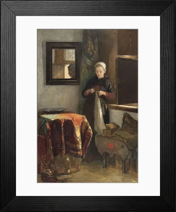 Framed Print : The sunny corner': young woman in a room in Hindeloopen, 1838-1904. Creator: Christoffel Bisschop Framed Print : The sunny corner': young woman in a room in Hindeloopen, 1838-1904. Creator: Christoffel Bisschop