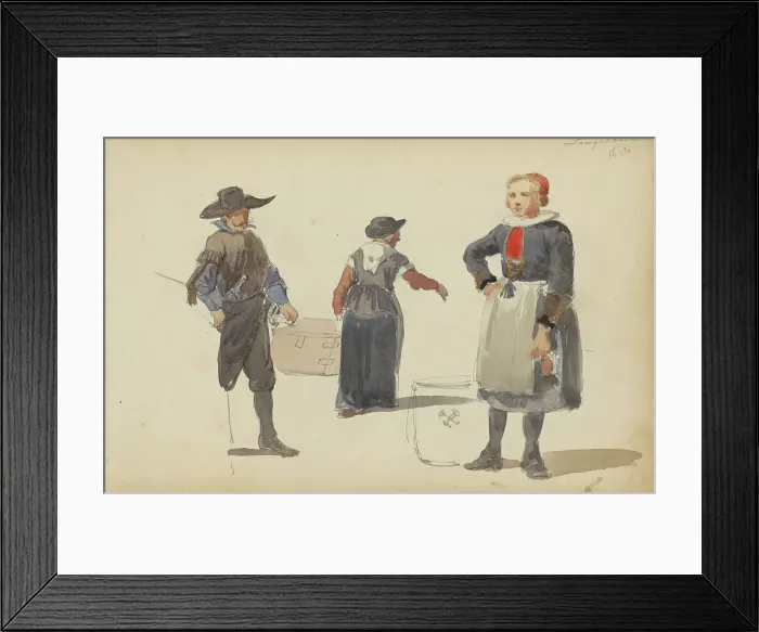 Framed Print : Figures in seventeenth-century clothing, c. 1846-c. 1882. Creator: Cornelis Springer Framed Print : Figures in seventeenth-century clothing, c. 1846-c. 1882. Creator: Cornelis Springer