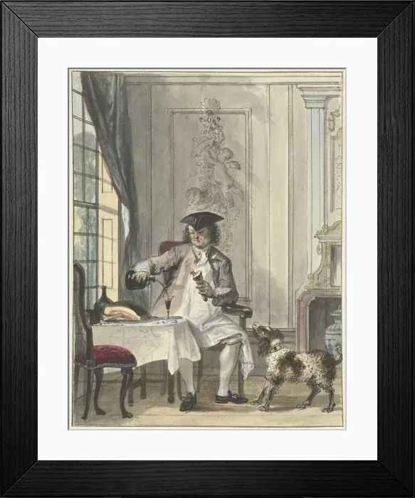 Framed Print : Man dining with a glass of wine and a joint of meat, 1706-1750. Creator: Cornelis Troost Framed Print : Man dining with a glass of wine and a joint of meat, 1706-1750. Creator: Cornelis Troost