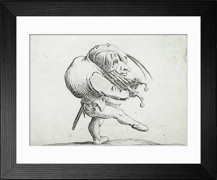 Framed Print : Man Playing a Grill in the Manner of a Violin, 1616. Creator: Jacques Callot Framed Print : Man Playing a Grill in the Manner of a Violin, 1616. Creator: Jacques Callot