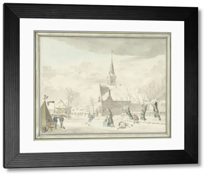 Framed Print : Ice entertainment in the village of Kortenhoef, 1776. Creator: Cornelis van Noorde Framed Print : Ice entertainment in the village of Kortenhoef, 1776. Creator: Cornelis van Noorde