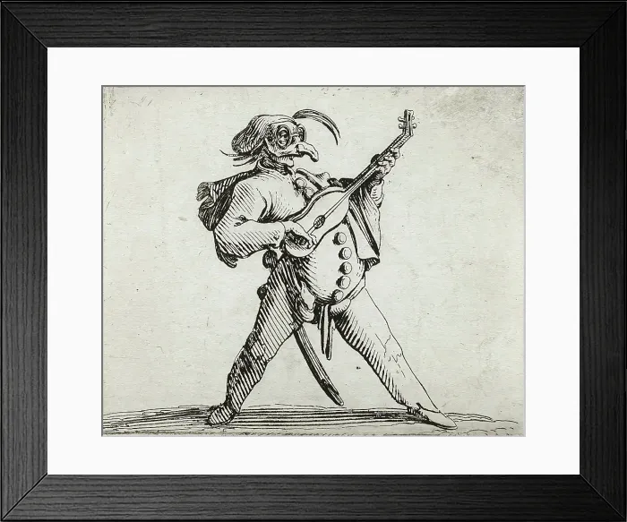 Framed Print : A Mashed Actor Playing the Guitar, 1616. Creator: Jacques Callot Framed Print : A Mashed Actor Playing the Guitar, 1616. Creator: Jacques Callot