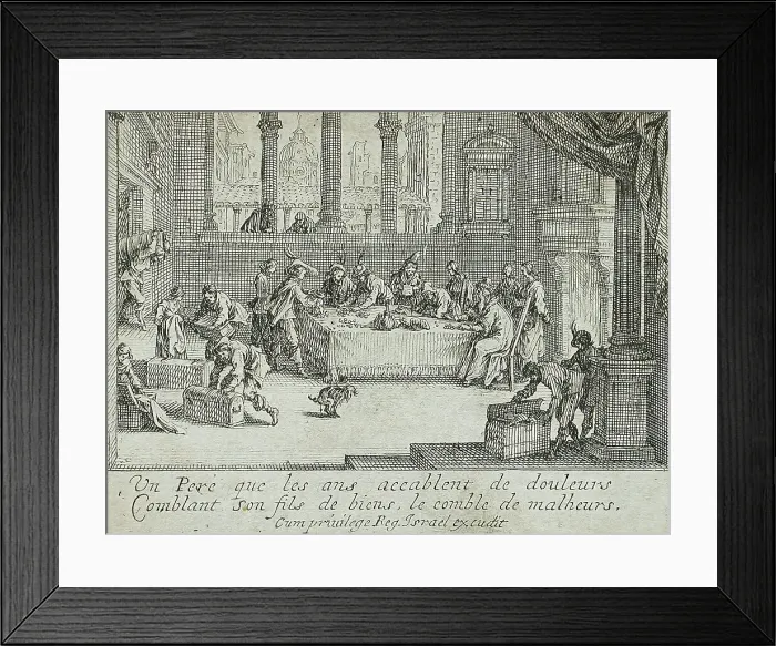 Framed Print : The Prodigal Son Receives His Inheritance, 1634. Creator: Jacques Callot Framed Print : The Prodigal Son Receives His Inheritance, 1634. Creator: Jacques Callot