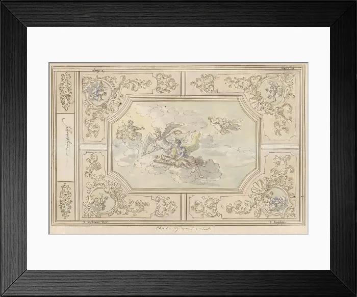 Framed Print : Design for a ceiling painting with Honour (?) crowned by Time, 1677-1755. Creator: Elias van Nijmegen Framed Print : Design for a ceiling painting with Honour (?) crowned by Time, 1677-1755. Creator: Elias van Nijmegen
