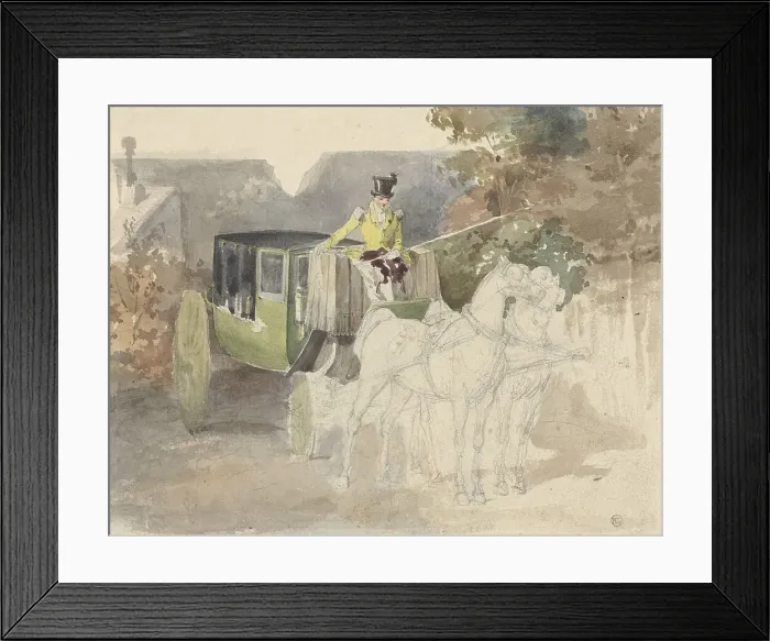 Framed Print : Carriage with two horses, 1810-1890. Creator: Eugene Louis Lami Framed Print : Carriage with two horses, 1810-1890. Creator: Eugene Louis Lami