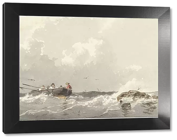 Rowing boat at sea, 1834-1872. Creator: Frans Arnold Breuhaus de Groot