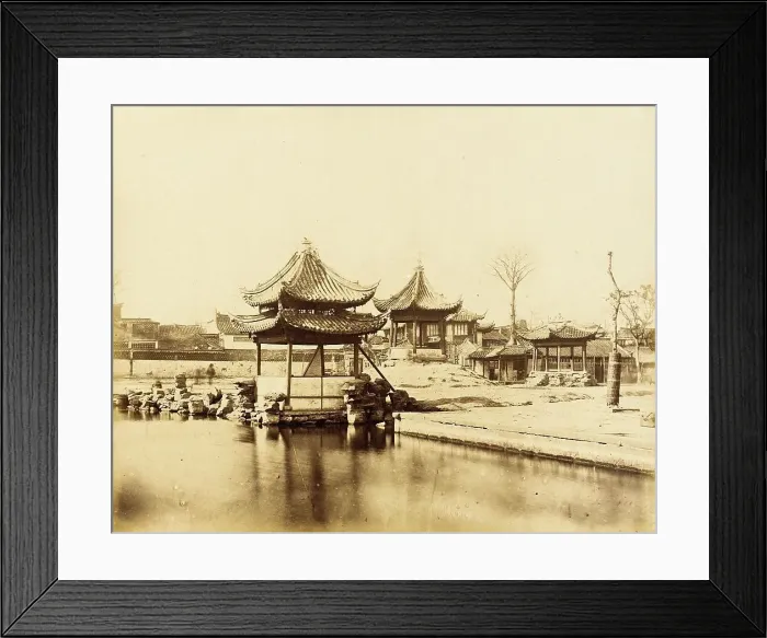 Framed Print : Pavilion and Commericial Building at Water's Edge, 1860. Creator: Felice Beato Framed Print : Pavilion and Commericial Building at Water's Edge, 1860. Creator: Felice Beato