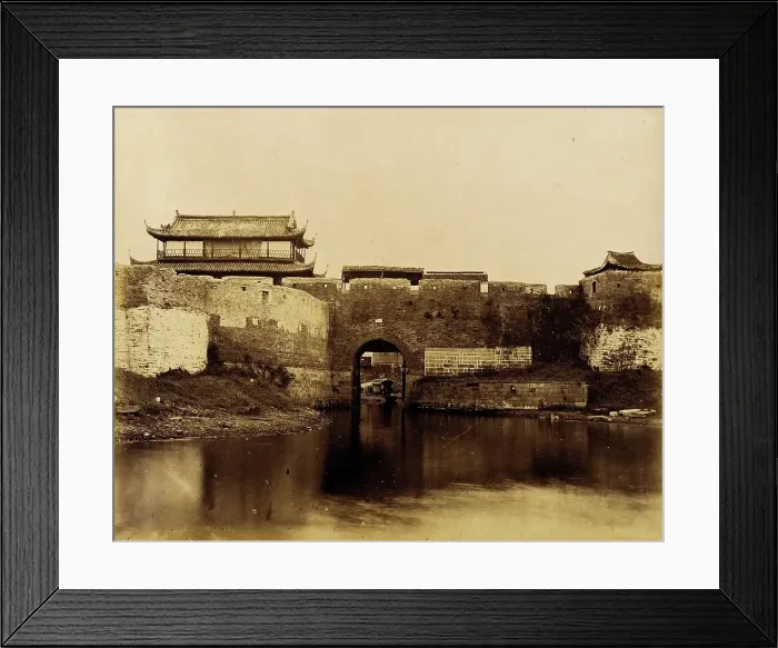 Framed Print : Walled River and Bridge with Buildings Above, 1860. Creator: Felice Beato Framed Print : Walled River and Bridge with Buildings Above, 1860. Creator: Felice Beato