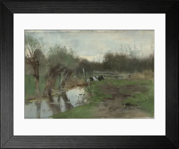 Framed Print : Pasture with cow by a stream, 1863-1895. Creator: George Poggenbeek Framed Print : Pasture with cow by a stream, 1863-1895. Creator: George Poggenbeek