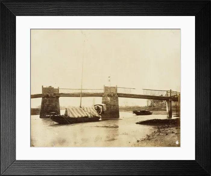 Framed Print : Bridge with Houseboats, China, 1860. Creator: Felice Beato Framed Print : Bridge with Houseboats, China, 1860. Creator: Felice Beato