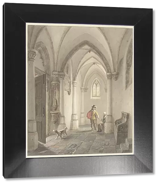 Church interior with man giving alms to a beggar, 1817-1879. Creator: George Gillis Haanen
