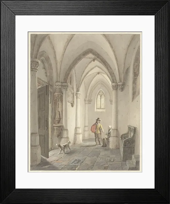 Framed Print : Church interior with man giving alms to a beggar, 1817-1879. Creator: George Gillis Haanen Framed Print : Church interior with man giving alms to a beggar, 1817-1879. Creator: George Gillis Haanen