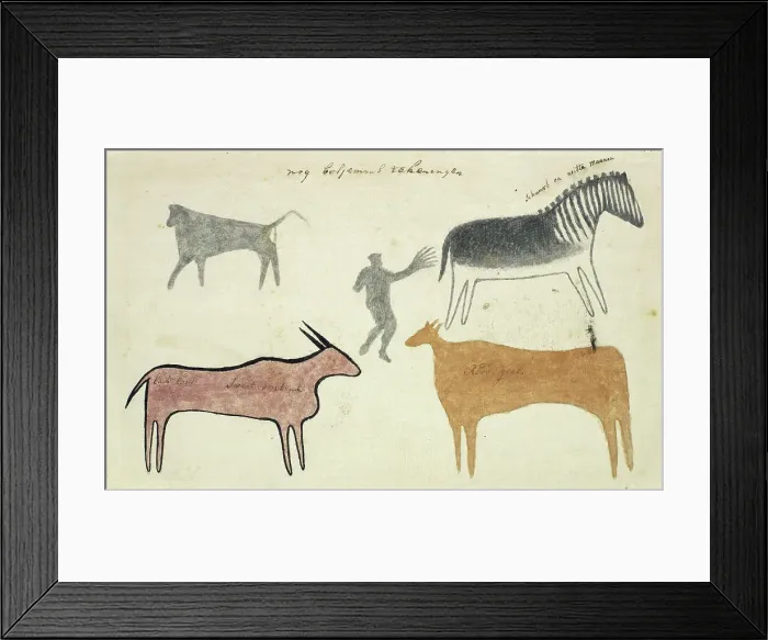 Framed Print : Copies of San rock paintings depicting creatures, 1777. Creator: Robert Jacob Gordon Framed Print : Copies of San rock paintings depicting creatures, 1777. Creator: Robert Jacob Gordon