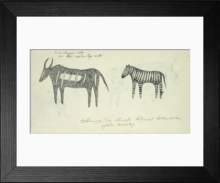 Framed Print : Copies after San rock-paintings of two animals, 1777. Creator: Robert Jacob Gordon Framed Print : Copies after San rock-paintings of two animals, 1777. Creator: Robert Jacob Gordon