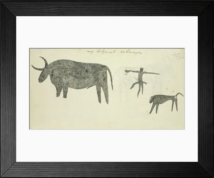 Framed Print : Copies after San rock-paintings of an ox, a baboon, and a man, 1777. Creator: Robert Jacob Gordon Framed Print : Copies after San rock-paintings of an ox, a baboon, and a man, 1777. Creator: Robert Jacob Gordon