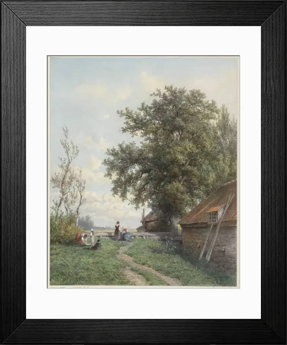 Framed Print : Farmyard with some figures, a shed and large tree on the right, 1839-1904. Creator: Hendrik Dirk Kruseman van Elten Framed Print : Farmyard with some figures, a shed and large tree on the right, 1839-1904. Creator: Hendrik Dirk Kruseman van Elten