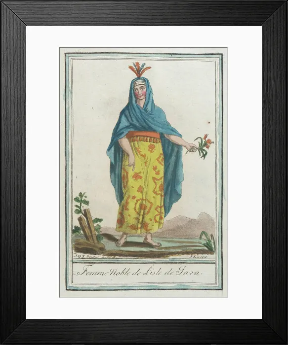 Framed Print : Costumes de Différents Pays, Femme Noble de l'Isle de Java, c1797. Creators: Jacques Grasset de Saint-Sauveur, LF Labrousse Framed Print : Costumes de Différents Pays, Femme Noble de l'Isle de Java, c1797. Creators: Jacques Grasset de Saint-Sauveur, LF Labrousse