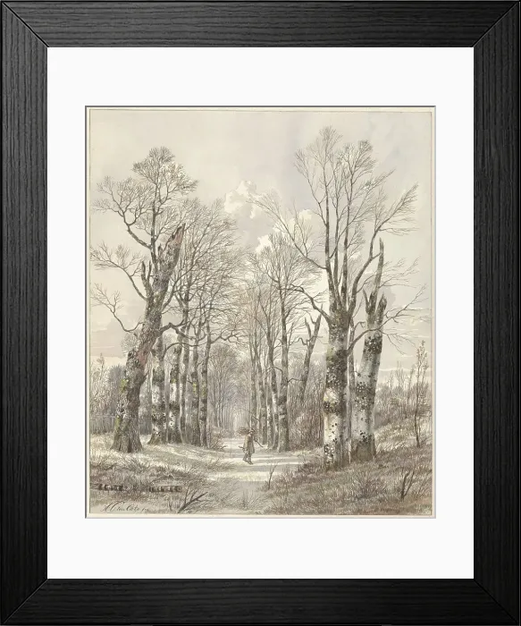 Framed Print : Winter landscape with firewood gatherer on forest path, 1813-1856. Creator: Hendrik Gerrit ten Cate Framed Print : Winter landscape with firewood gatherer on forest path, 1813-1856. Creator: Hendrik Gerrit ten Cate