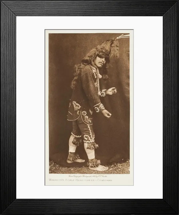 Framed Print : Warrior's Scalp Head-Dress-Cowichan, 1912. Creator: Edward Sheriff Curtis Framed Print : Warrior's Scalp Head-Dress-Cowichan, 1912. Creator: Edward Sheriff Curtis