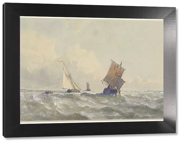 View of the high seas, on which there are three sailing ships, 1852. Creator: Henri le Hon