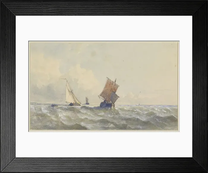 Framed Print : View of the high seas, on which there are three sailing ships, 1852. Creator: Henri le Hon Framed Print : View of the high seas, on which there are three sailing ships, 1852. Creator: Henri le Hon