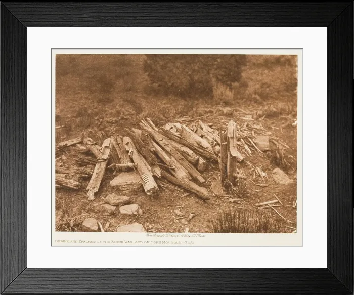 Framed Print : Shrine and Effigies of the Elder War-God on Corn Mountain-Zuni, 1925. Creator: Edward Sheriff Curtis Framed Print : Shrine and Effigies of the Elder War-God on Corn Mountain-Zuni, 1925. Creator: Edward Sheriff Curtis