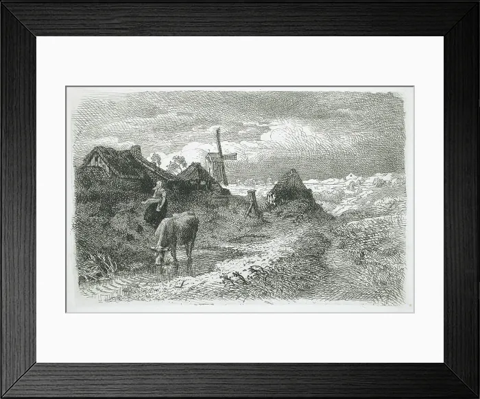 Framed Print : Landscape with Cottages and Windmill, 1862. Creator: Andreas Achenbach Framed Print : Landscape with Cottages and Windmill, 1862. Creator: Andreas Achenbach