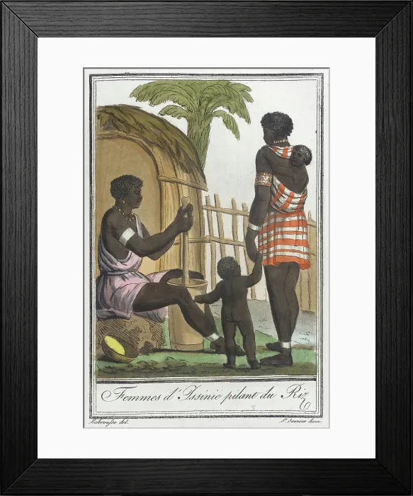 Framed Print : Costumes de Différents Pays, Femmes d'Issinie Pilant du Riz, c1797. Creators: Jacques Grasset de Saint-Sauveur, LF Labrousse Framed Print : Costumes de Différents Pays, Femmes d'Issinie Pilant du Riz, c1797. Creators: Jacques Grasset de Saint-Sauveur, LF Labrousse