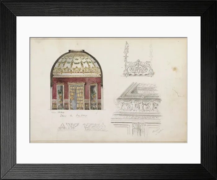 Framed Print : Interior with cupola, a coffered ceiling in Berlin and decorations for a cornice, 1862-1867. Creator: Isaac Gosschalk Framed Print : Interior with cupola, a coffered ceiling in Berlin and decorations for a cornice, 1862-1867. Creator: Isaac Gosschalk