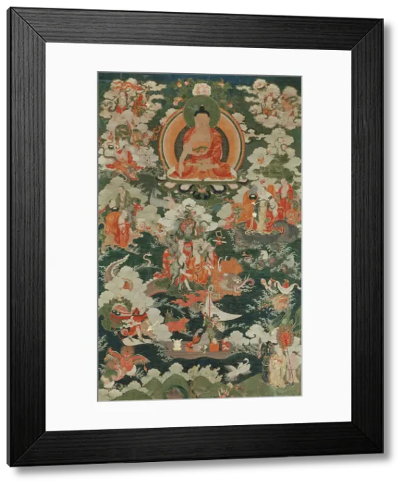 Framed Print : Buddha Shakyamuni and the Eighteen Arhats, 18th century. Creator: Anon Framed Print : Buddha Shakyamuni and the Eighteen Arhats, 18th century. Creator: Anon