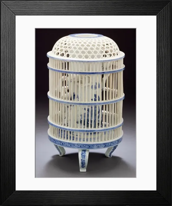 Framed Print : Bird in a cage, Late 19th century. Creator: Unknown Framed Print : Bird in a cage, Late 19th century. Creator: Unknown