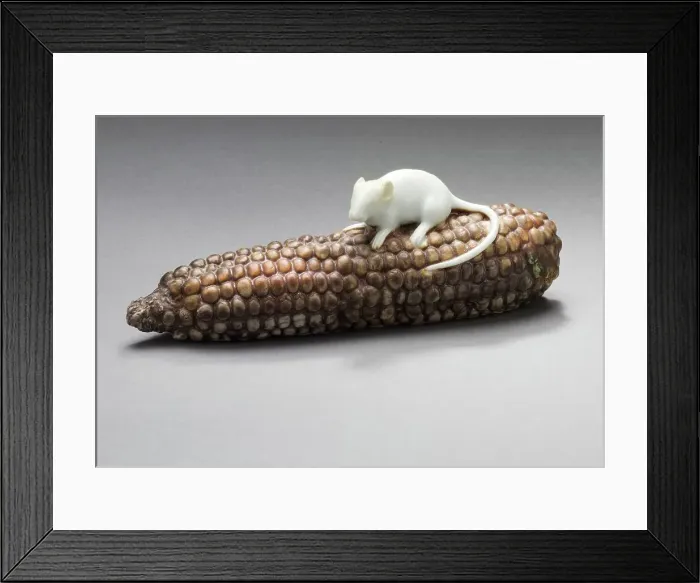 Framed Print : Okimono in the Form of a Rat on a Corn Cob, Late 19th century. Creator: Unknown