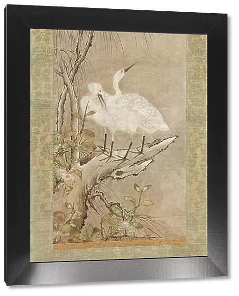 Winter Landscape of Two Herons, Willow, and Tea Plants Blossoms, c1550. Creator: Anon