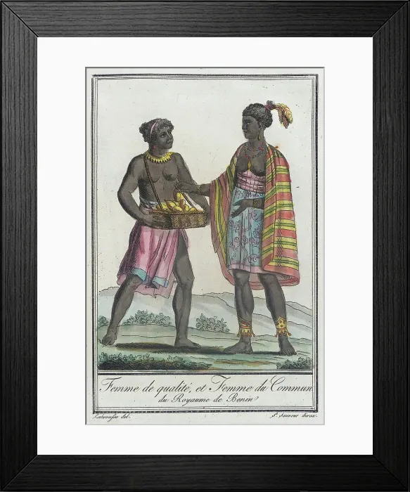 Framed Print : Costumes de Différents Pays, Femme de Qualité, et Femme du Commun du Royaume de Benin, c1797. Creators: Jacques Grasset de Saint-Sauveur, LF Labrousse Framed Print : Costumes de Différents Pays, Femme de Qualité, et Femme du Commun du Royaume de Benin, c1797. Creators: Jacques Grasset de Saint-Sauveur, LF Labrousse