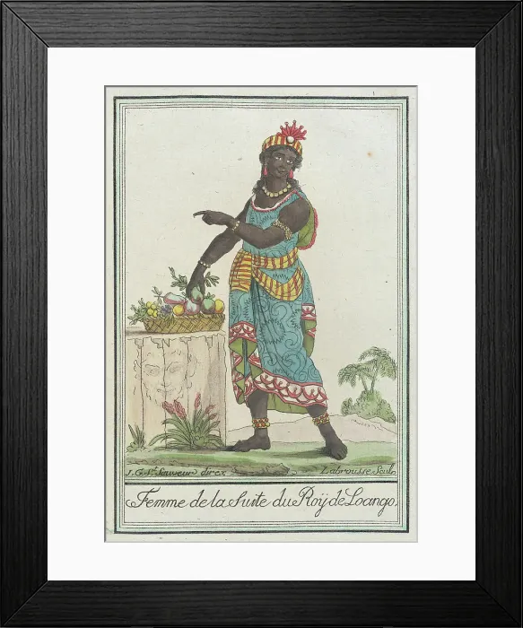 Framed Print : Costumes de Différents Pays, Femme de la Suite du Roÿ de Loango, c1797. Creators: Jacques Grasset de Saint-Sauveur, LF Labrousse Framed Print : Costumes de Différents Pays, Femme de la Suite du Roÿ de Loango, c1797. Creators: Jacques Grasset de Saint-Sauveur, LF Labrousse
