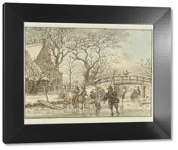 Winter landscape with skaters on a river, 1781. Creator: Jacob Cats