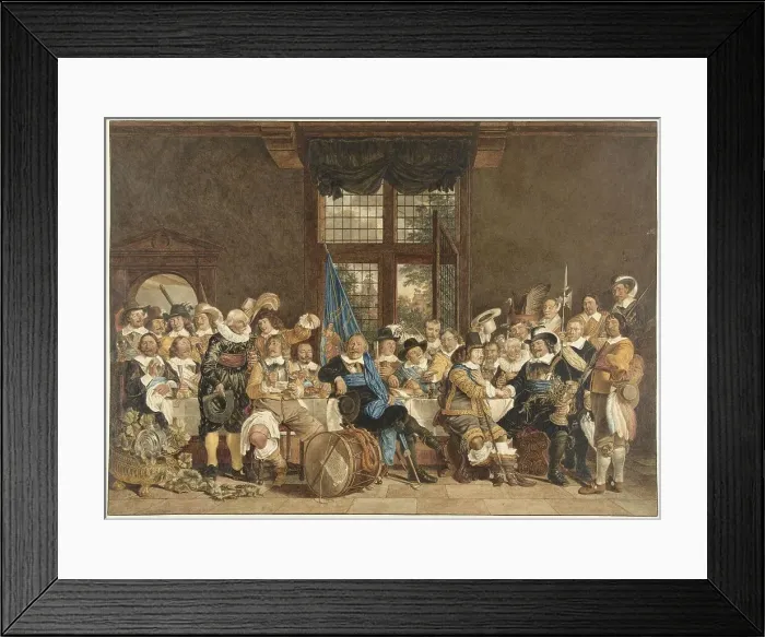 Framed Print : The shooters meal in the Voetboogdoelen in Amsterdam in celebration of the conclusion... 1779. Creator: Jacob Cats Framed Print : The shooters meal in the Voetboogdoelen in Amsterdam in celebration of the conclusion... 1779. Creator: Jacob Cats