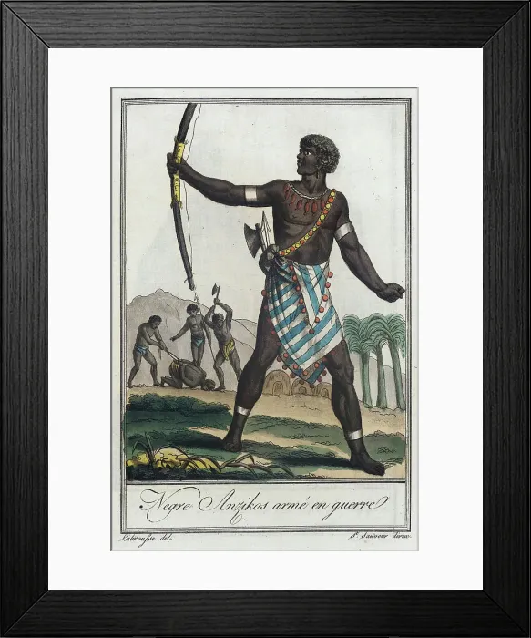 Framed Print : Costumes de Différents Pays, Negre Anzikos Armé en Guerre, c1797. Creators: Jacques Grasset de Saint-Sauveur, LF Labrousse Framed Print : Costumes de Différents Pays, Negre Anzikos Armé en Guerre, c1797. Creators: Jacques Grasset de Saint-Sauveur, LF Labrousse